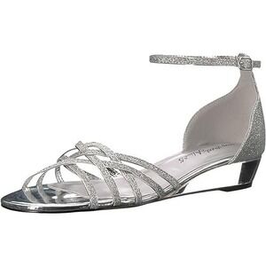 Easy Street Tarrah Crossover Wedge Sandals Silver Glitter 8.5 WW NEW